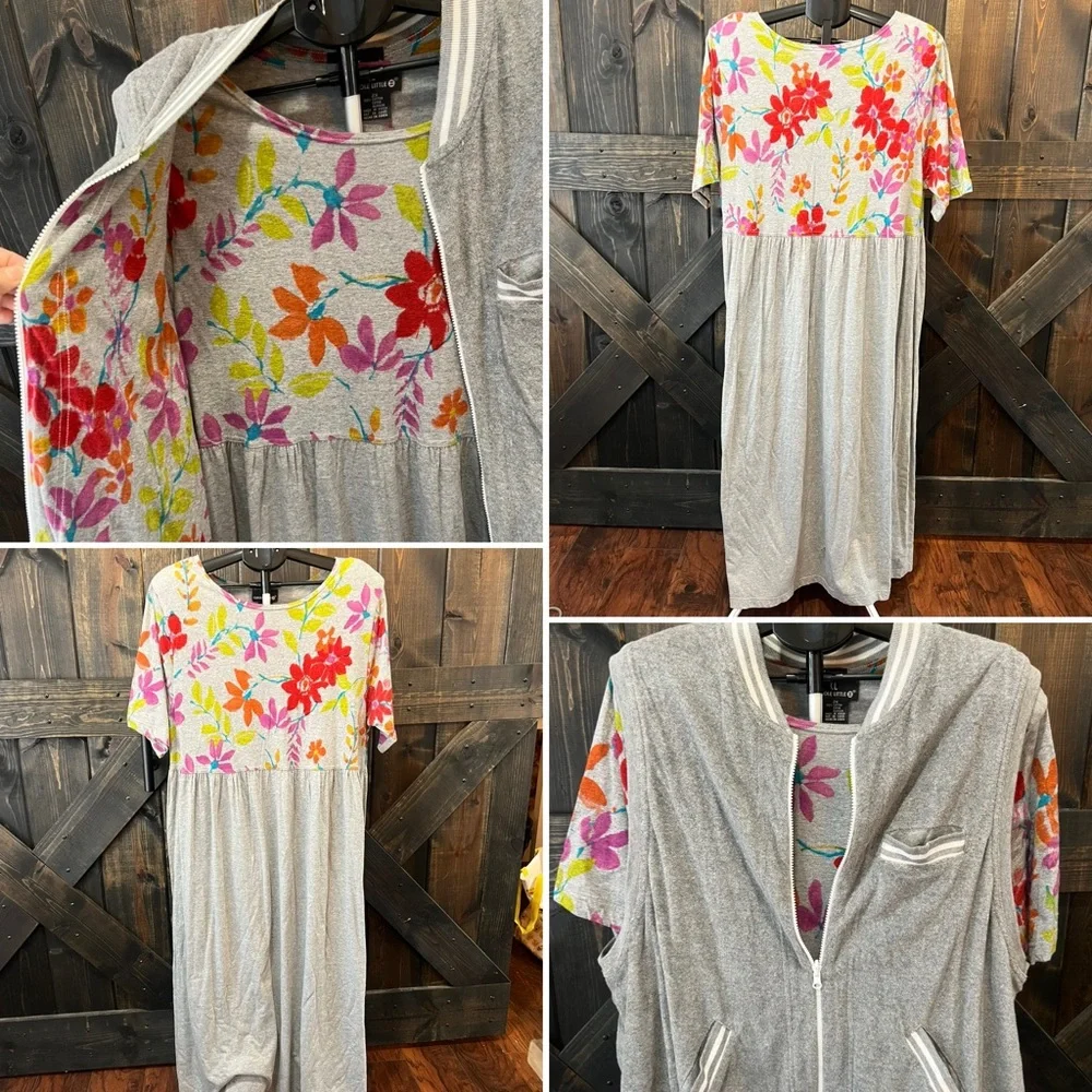 Vintage Carole Little Maxi Dress Set Size 3X Grey Floral Matching Vest Cottage‎